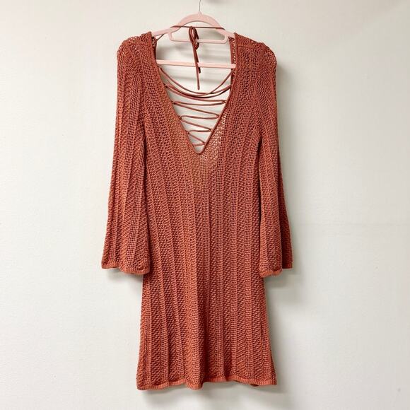 Lovers + Friends Haisley 3/4 Sleeve Crochet Knit Mini Dress Birch Rose Women's M - Picture 3 of 5